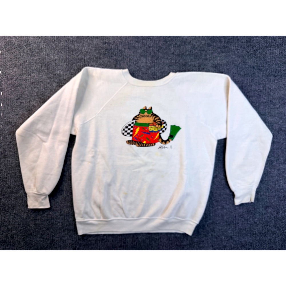Vintage Crazy Shirts Hawaii B Kliban Cat Sweatshirt Large White Graphic Crewneck